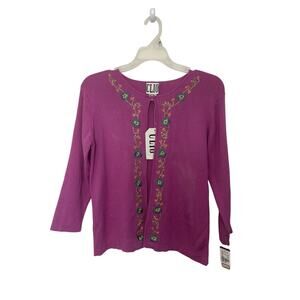 VTG NWT Silk Blend Floral Embroidered Beaded Cardigan Size Medium Deadstock